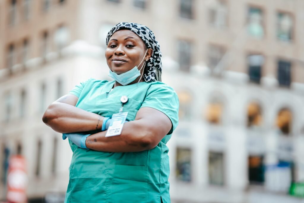 nurse in a green scrub suit